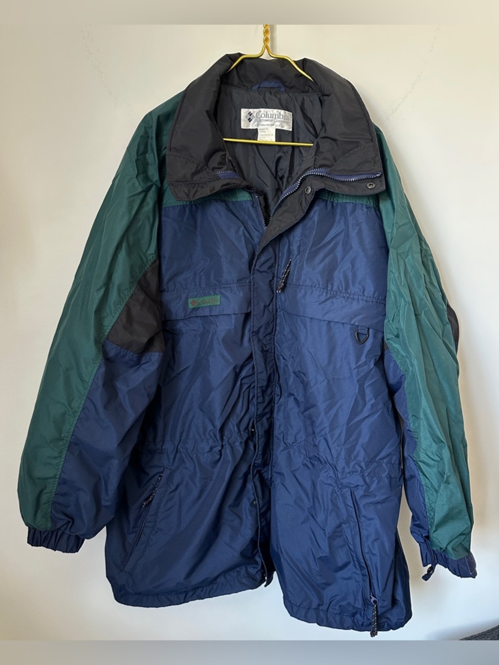 Vintage Columbia Blue Green Coat Nylon Jacket Outdoor Zip Pockets Men’s XL TALL